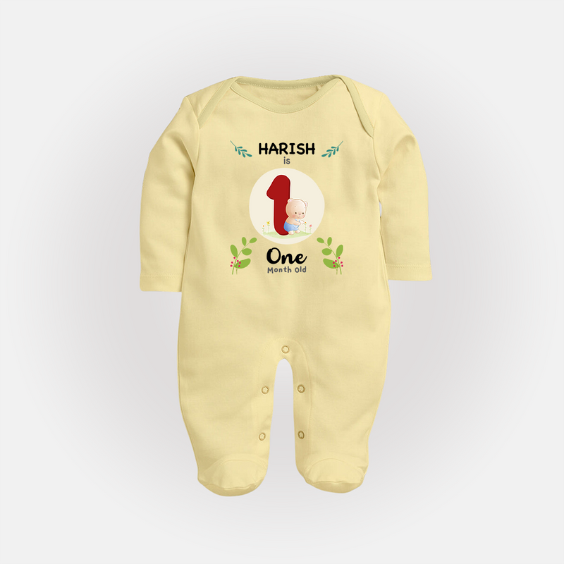 Celebrate one month of joy with our delightful customized Sleep Suit For Babies - PASTEL YELLOW - New Born (Chest 7.5")