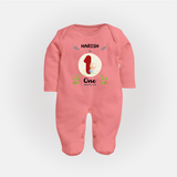 Customized Baby Full Sleeve Bodysuit/ Sleep Suit/ Jumpsuit | Celebrate 1st Month | Soft & Comfy Fit Full Sleeve Bodysuit/ Sleep Suit/ Jumpsuit - PEACH - New Born (Chest 7.5")