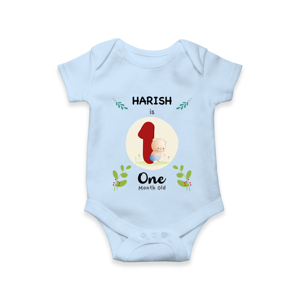 Customized Baby Romper/Onesie | Celebrate 1st Month | Soft & Comfy Fit - BABY BLUE - New Born (Chest 14")