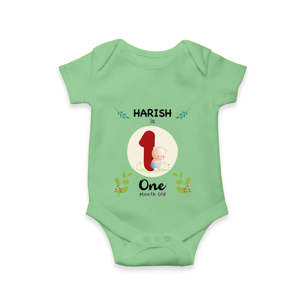 Mark your little one's first month with a personalized romper/onesie featuring their name! - GREEN - 0 - 3 Months Old (Chest 16")