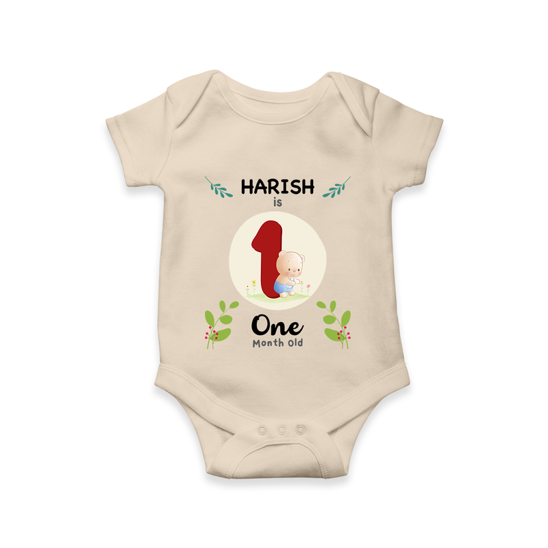 Celebrate one month of joy with our delightful customized Romper For Babies - IVORY - 0 - 3 Months Old (Chest 16")