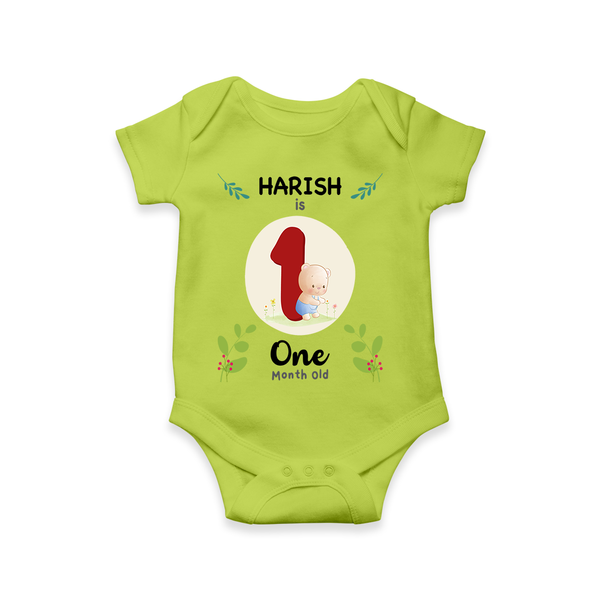 Mark your little one's first month with a personalized romper/onesie featuring their name! - LIME GREEN - 0 - 3 Months Old (Chest 16")