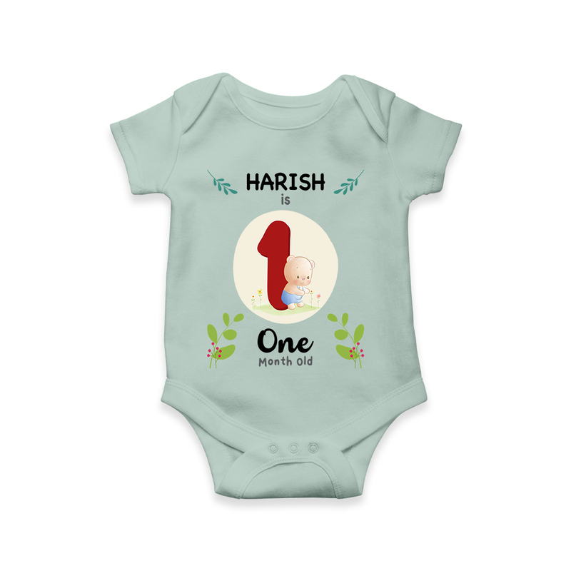 Mark your little one's first month with a personalized romper/onesie featuring their name! - MINT GREEN - 0 - 3 Months Old (Chest 16")