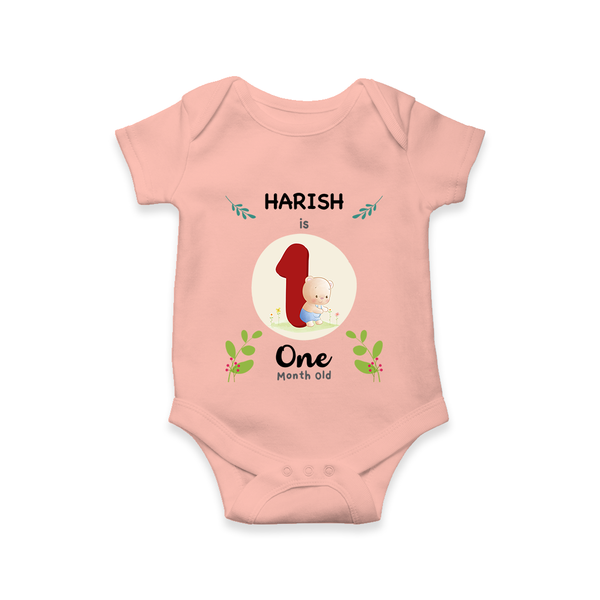 Customized Baby Romper/Onesie | Celebrate 1st Month | Soft & Comfy Fit - PEACH - New Born (Chest 14")