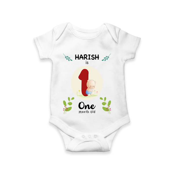 Mark your little one's first month with a personalized romper/onesie featuring their name! - WHITE - 0 - 3 Months Old (Chest 16")