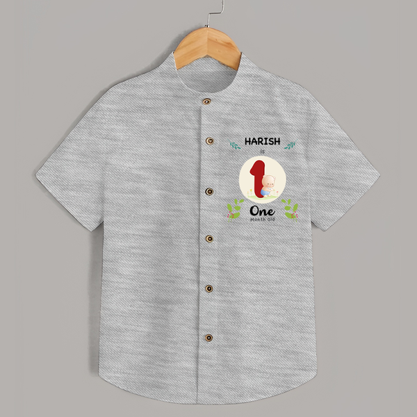 Customized Baby Shirt | Celebrate 1st Month | Soft & Comfy Fit Shirt - GREY - 0 - 6 Months Old (Chest 23")