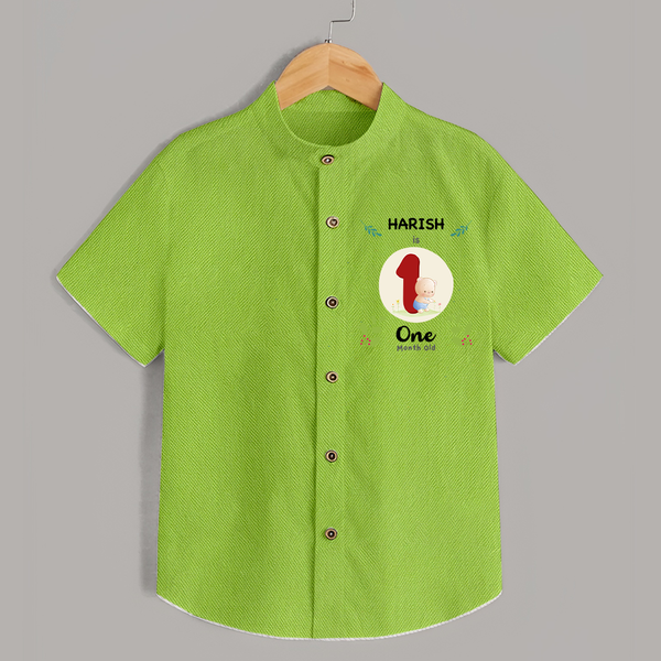 Customized Baby Shirt | Celebrate 1st Month | Soft & Comfy Fit Shirt - LIME GREEN - 0 - 6 Months Old (Chest 23")