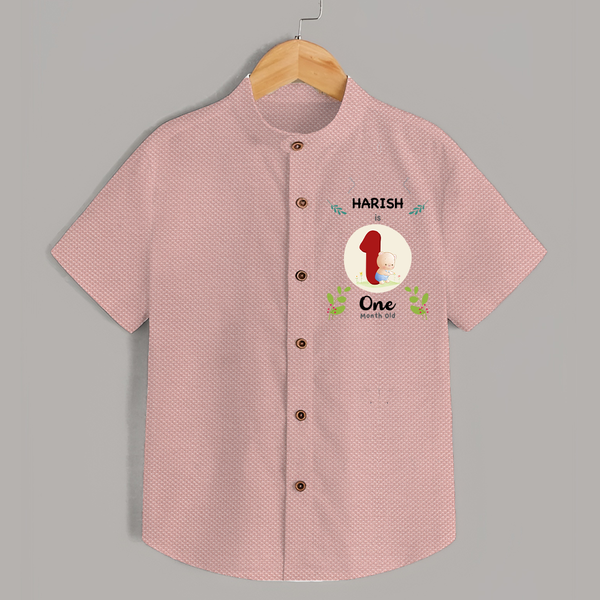 Customized Baby Shirt | Celebrate 1st Month | Soft & Comfy Fit Shirt - PEACH - 0 - 6 Months Old (Chest 23")