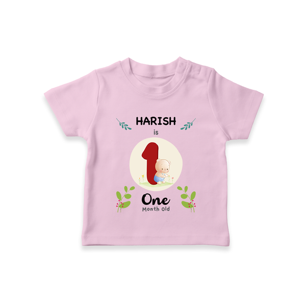 Customized Baby T-Shirt | Celebrate 1st Month | Soft & Comfy Fit T-Shirt - BABY PINK - 0-5 Months Old (Chest 17")