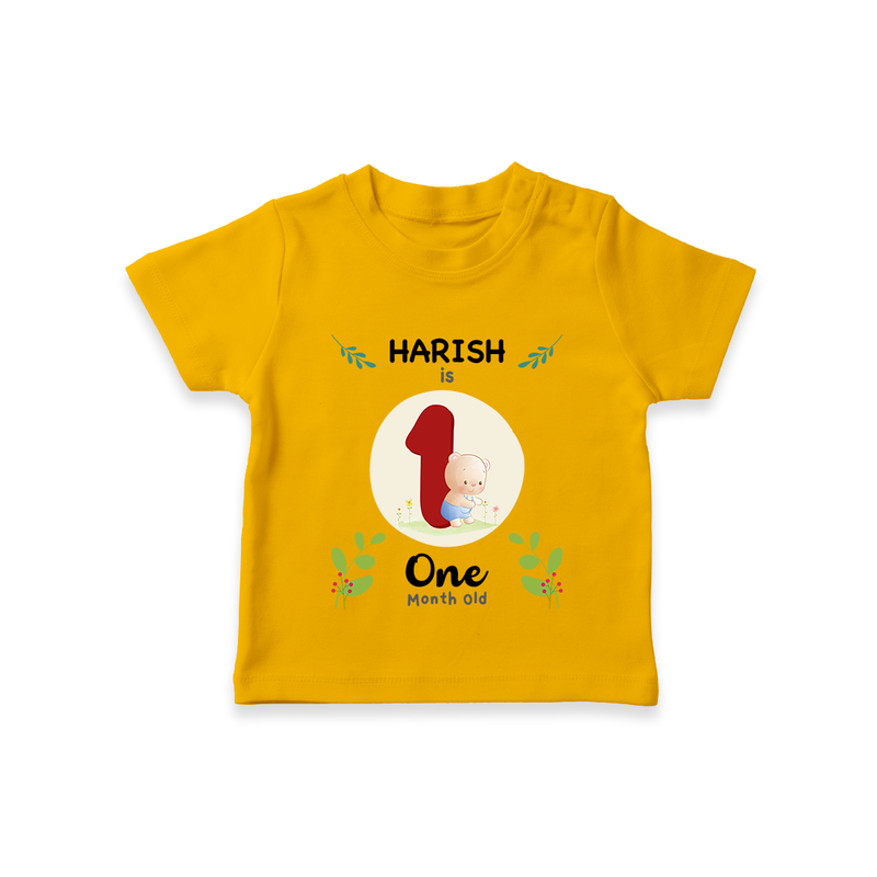 Celebrate one month of joy with our delightful customized T-Shirt For Babies - CHROME YELLOW - 0-5 Months Old (Chest 17")