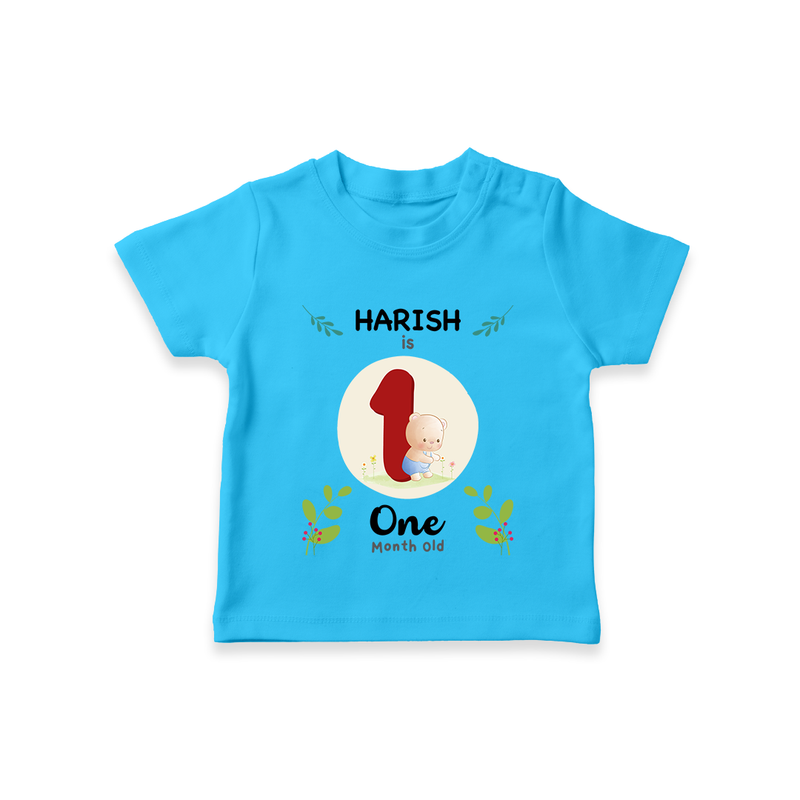 Celebrate one month of joy with our delightful customized T-Shirt For Babies - SKY BLUE - 0-5 Months Old (Chest 17")