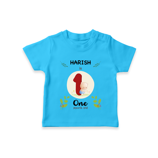 Customized Baby T-Shirt | Celebrate 1st Month | Soft & Comfy Fit T-Shirt - SKY BLUE - 0-5 Months Old (Chest 17")