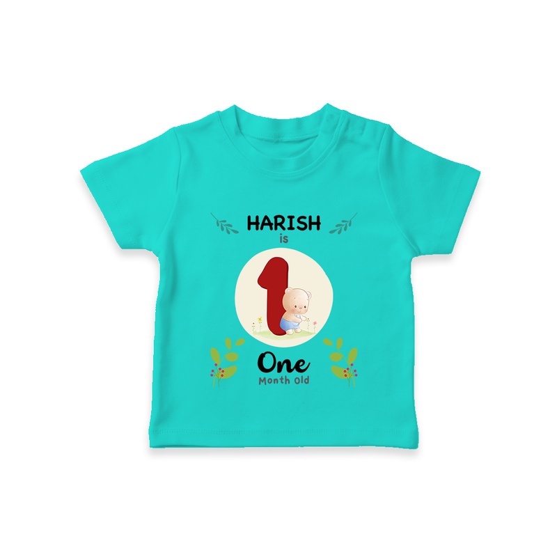 Celebrate one month of joy with our delightful customized T-Shirt For Babies - TEAL - 0-5 Months Old (Chest 17")