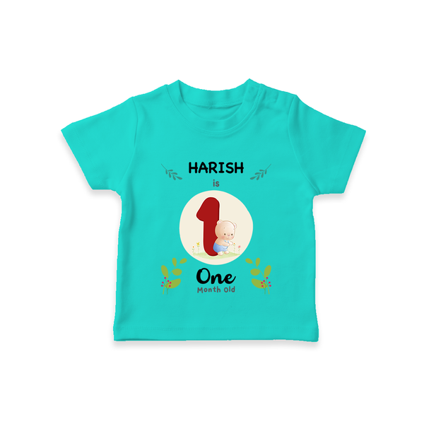 Customized Baby T-Shirt | Celebrate 1st Month | Soft & Comfy Fit T-Shirt - TEAL - 0-5 Months Old (Chest 17")