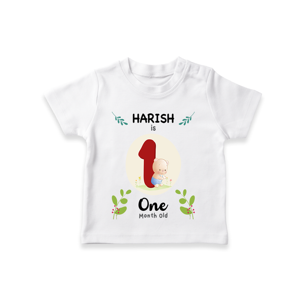 Celebrate The 1st Month Birthday Custom T-Shirt, Personalized with your little one's name - WHITE - 0 - 5 Months Old (Chest 17")
