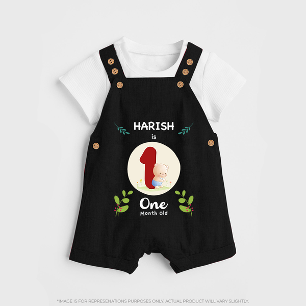 Celebrate one month of joy with our delightful customized Dungaree Set For Babies - BLACK - 0 - 5 Months Old (Chest 18")