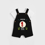 Celebrate The 1st Month Birthday with Customised Dungaree set for your Kids - BLACK - 0 - 5 Months Old (Chest 17")
