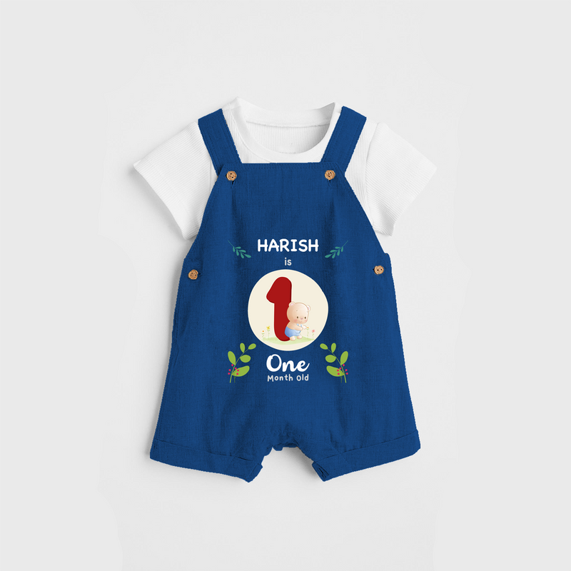 Celebrate The 1st Month Birthday with Customised Dungaree set for your Kids - COBALT BLUE - 0 - 5 Months Old (Chest 17")