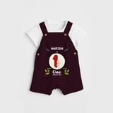 Celebrate The 1st Month Birthday with Customised Dungaree set for your Kids - MAROON - 0 - 5 Months Old (Chest 17")
