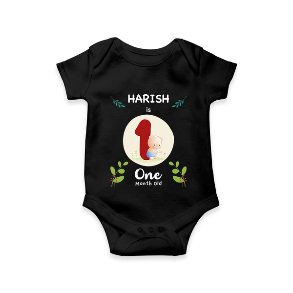 Customized Baby Romper/Onesie | Celebrate 1st Month | Soft & Comfy Fit - BLACK - New Born (Chest 14")