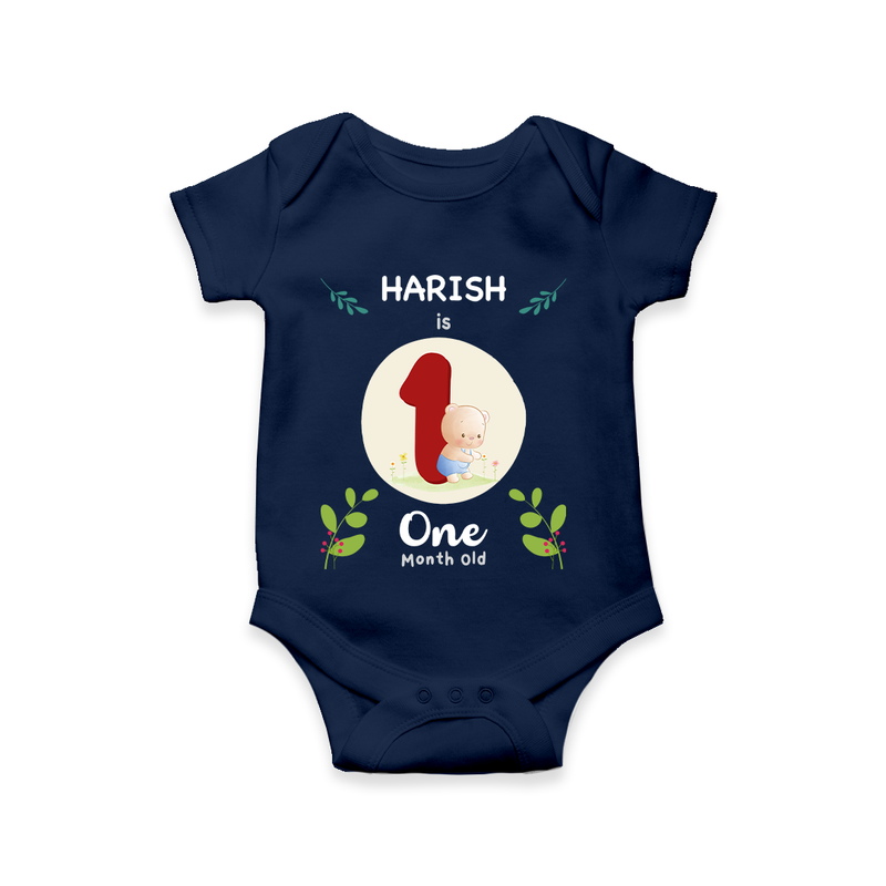 Mark your little one's first month with a personalized romper/onesie featuring their name! - NAVY BLUE - 0 - 3 Months Old (Chest 16")