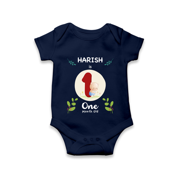 Customized Baby Romper/Onesie | Celebrate 1st Month | Soft & Comfy Fit - NAVY BLUE - New Born (Chest 14")