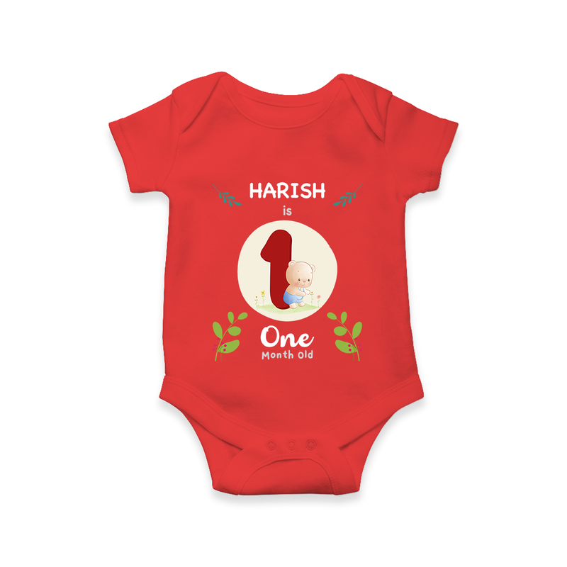 Celebrate one month of joy with our delightful customized Romper For Babies - RED - 0 - 3 Months Old (Chest 16")