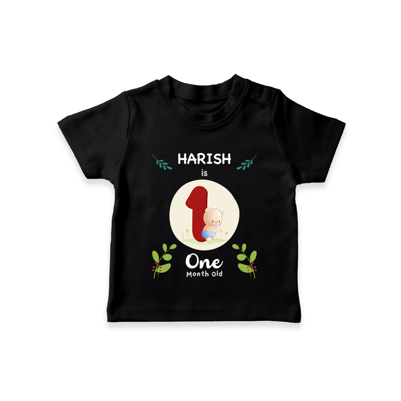 Celebrate one month of joy with our delightful customized T-Shirt For Babies - BLACK - 0-5 Months Old (Chest 17")