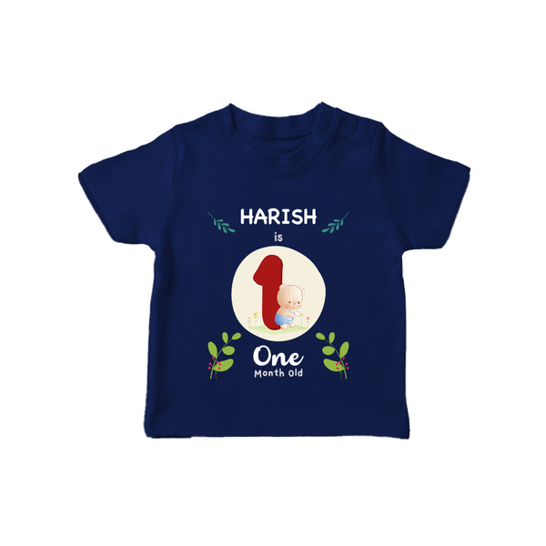 Customized Baby T-Shirt | Celebrate 1st Month | Soft & Comfy Fit T-Shirt - NAVY BLUE - 0-5 Months Old (Chest 17")
