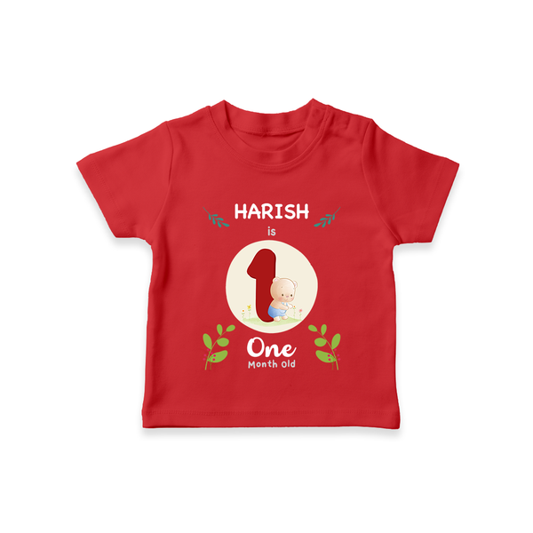 Customized Baby T-Shirt | Celebrate 1st Month | Soft & Comfy Fit T-Shirt - RED - 0-5 Months Old (Chest 17")