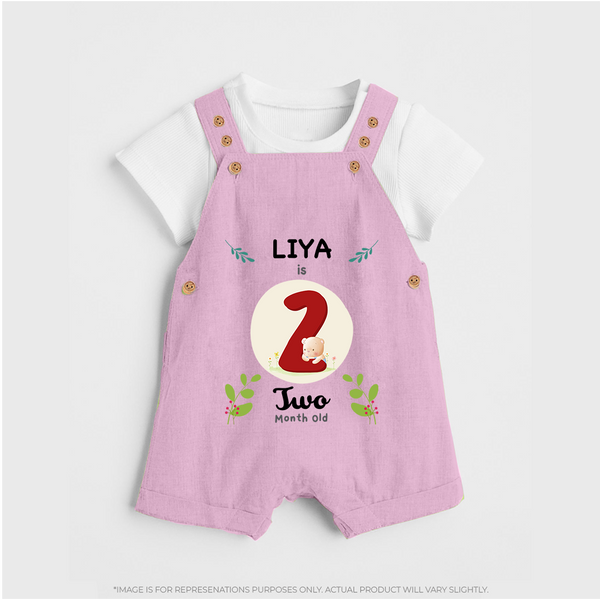 Customized Baby Dungaree Set | Celebrate 2nd Month | Soft & Comfy Fit Dungaree Set - BABY PINK - 0 - 5 Months Old (Chest 18")