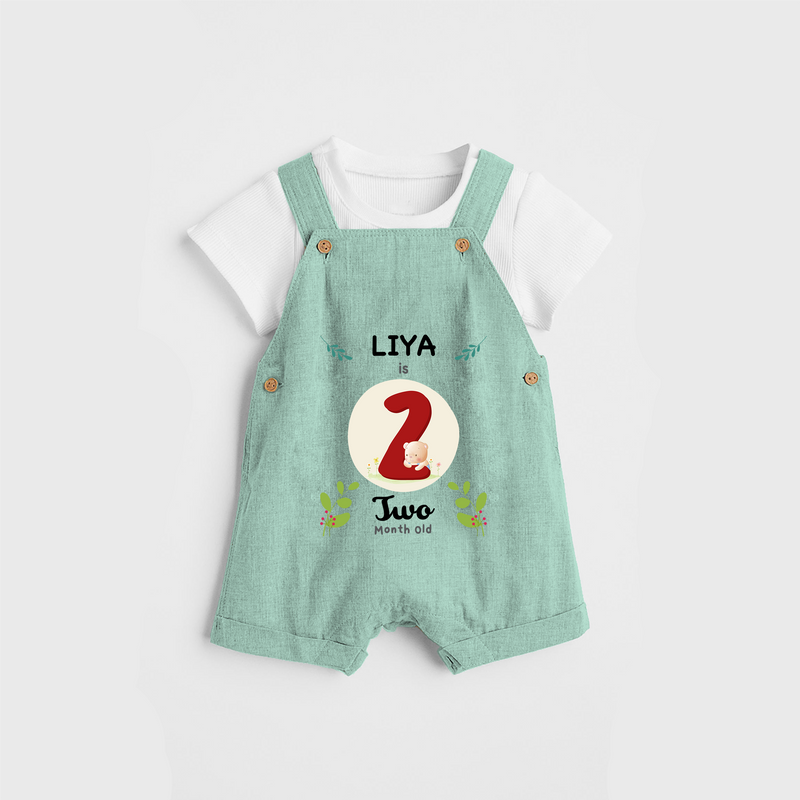 Celebrate The Second Month Birthday Customised Dungaree set for your Kids - LIGHT GREEN - 0 - 5 Months Old (Chest 17")