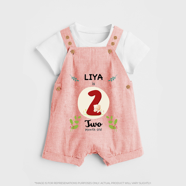 Customized Baby Dungaree Set | Celebrate 2nd Month | Soft & Comfy Fit Dungaree Set - PEACH - 0 - 5 Months Old (Chest 18")