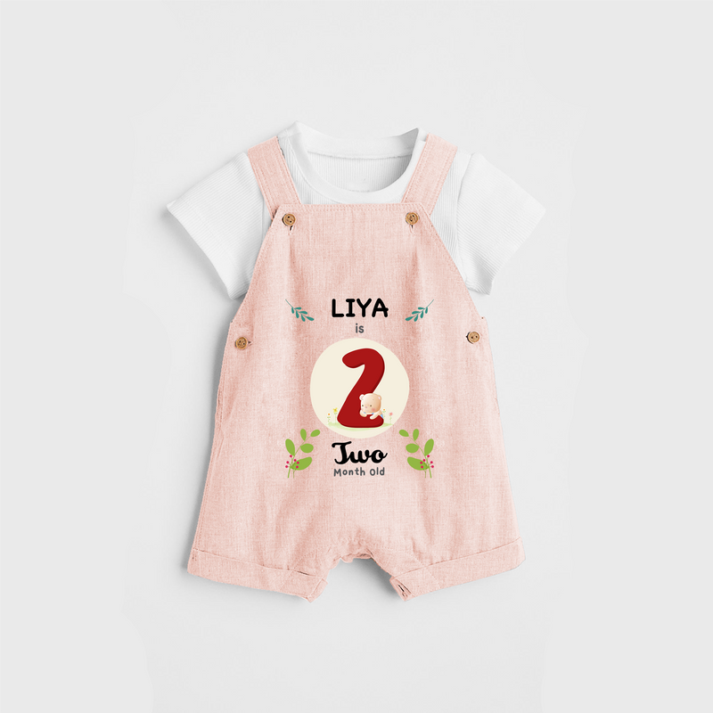 Celebrate The Second Month Birthday Customised Dungaree set for your Kids - PEACH - 0 - 5 Months Old (Chest 17")