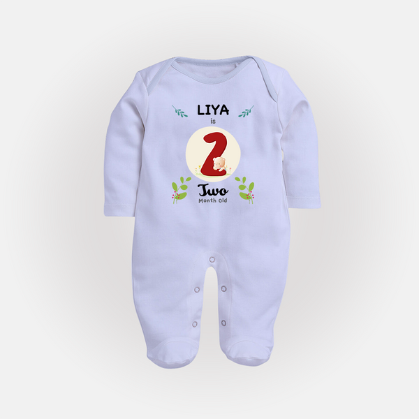 Customized Baby Full Sleeve Bodysuit/ Sleep Suit/ Jumpsuit | Celebrate 2nd Month | Soft & Comfy Fit Full Sleeve Bodysuit/ Sleep Suit/ Jumpsuit - BABY BLUE - New Born (Chest 7.5")