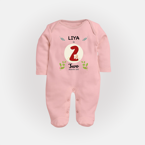 Customized Baby Full Sleeve Bodysuit/ Sleep Suit/ Jumpsuit | Celebrate 2nd Month | Soft & Comfy Fit Full Sleeve Bodysuit/ Sleep Suit/ Jumpsuit - BABY PINK - New Born (Chest 7.5")