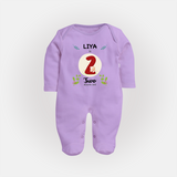 Customized Baby Full Sleeve Bodysuit/ Sleep Suit/ Jumpsuit | Celebrate 2nd Month | Soft & Comfy Fit Full Sleeve Bodysuit/ Sleep Suit/ Jumpsuit - LILAC - New Born (Chest 7.5")