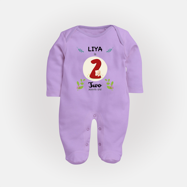 Customized Baby Full Sleeve Bodysuit/ Sleep Suit/ Jumpsuit | Celebrate 2nd Month | Soft & Comfy Fit Full Sleeve Bodysuit/ Sleep Suit/ Jumpsuit - LILAC - New Born (Chest 7.5")