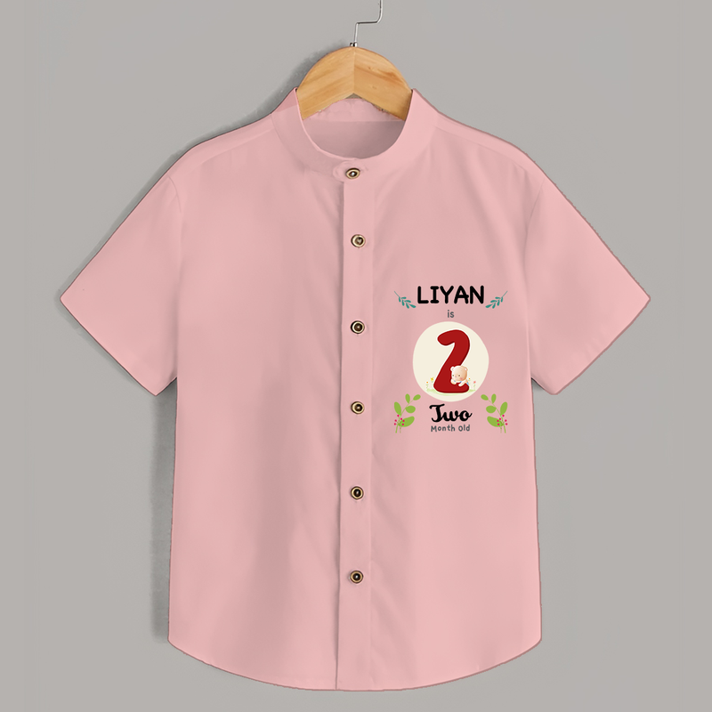 Mark your little one's 2nd month Birthday with a personalized Shirt featuring their name! - PEACH - 0 - 6 Months Old (Chest 21")