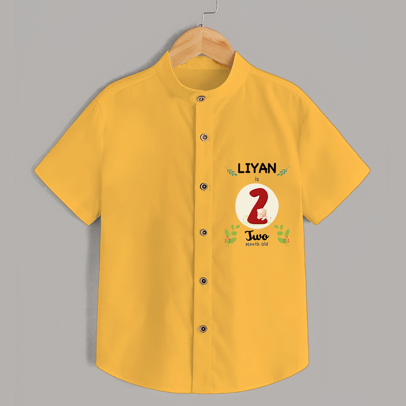 Mark your little one's 2nd month Birthday with a personalized Shirt featuring their name! - YELLOW - 0 - 6 Months Old (Chest 21")