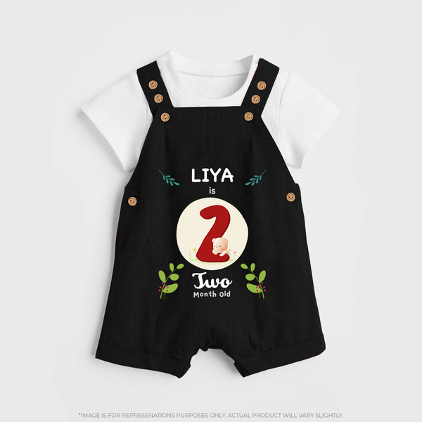 Customized Baby Dungaree Set | Celebrate 2nd Month | Soft & Comfy Fit Dungaree Set - BLACK - 0 - 5 Months Old (Chest 18")