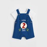 Celebrate The Second Month Birthday Customised Dungaree set for your Kids - COBALT BLUE - 0 - 5 Months Old (Chest 17")