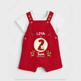 Customized Baby Dungaree Set | Celebrate 2nd Month | Soft & Comfy Fit Dungaree Set - RED - 0 - 5 Months Old (Chest 18")
