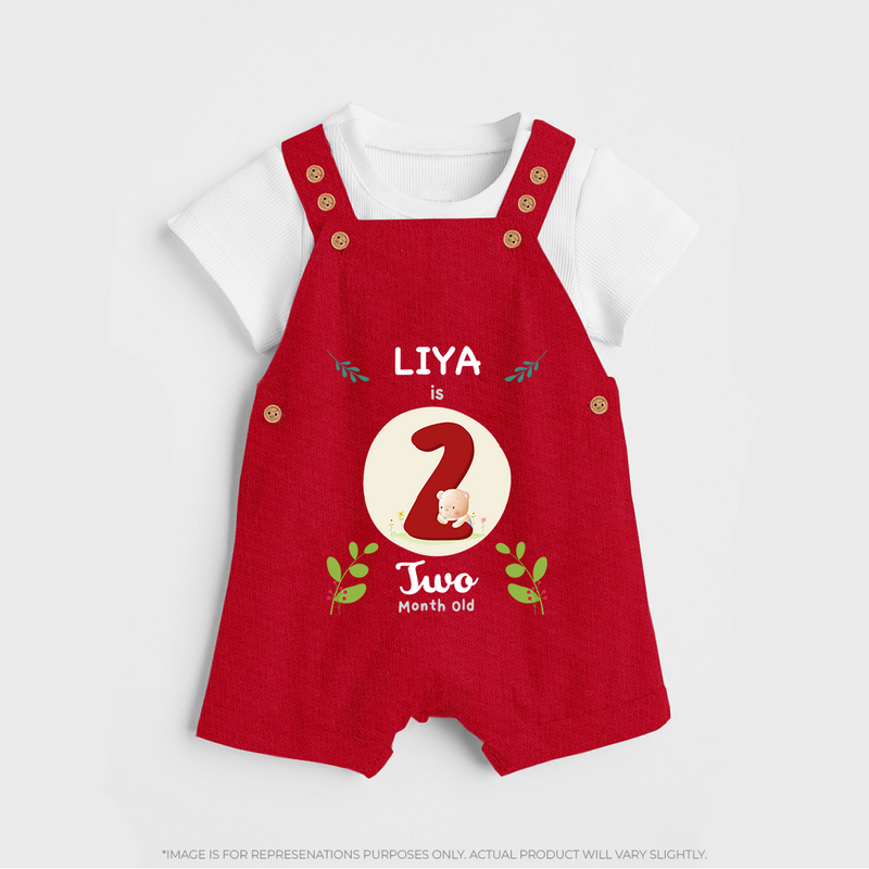 Customized Baby Dungaree Set | Celebrate 2nd Month | Soft & Comfy Fit Dungaree Set - RED - 0 - 5 Months Old (Chest 18")