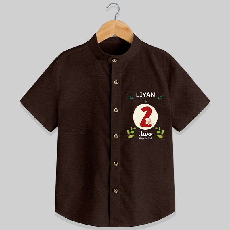 Mark your little one's 2nd month Birthday with a personalized Shirt featuring their name! - CHOCOLATE BROWN - 0 - 6 Months Old (Chest 21")