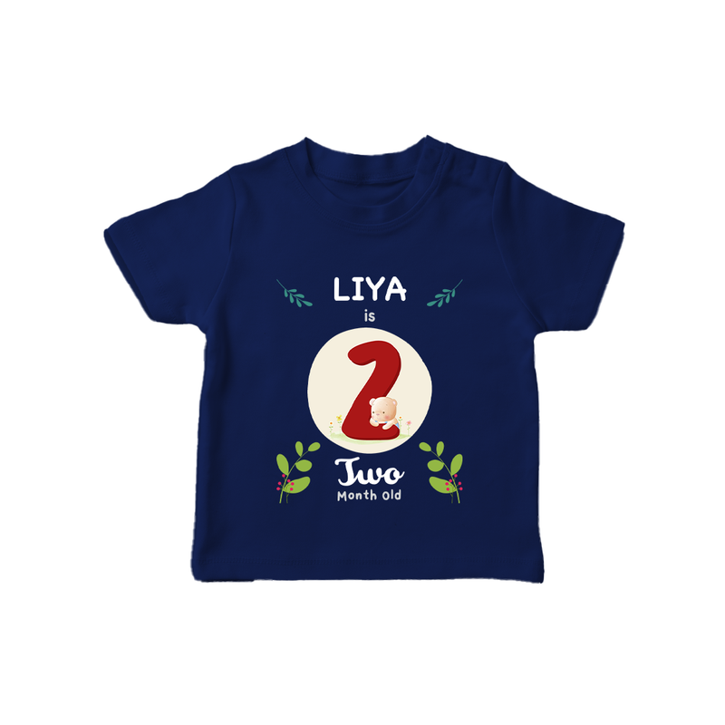 Customized Baby T-Shirt | Celebrate 2nd Month | Soft & Comfy Fit T-Shirt - NAVY BLUE - 0-5 Months Old (Chest 17")