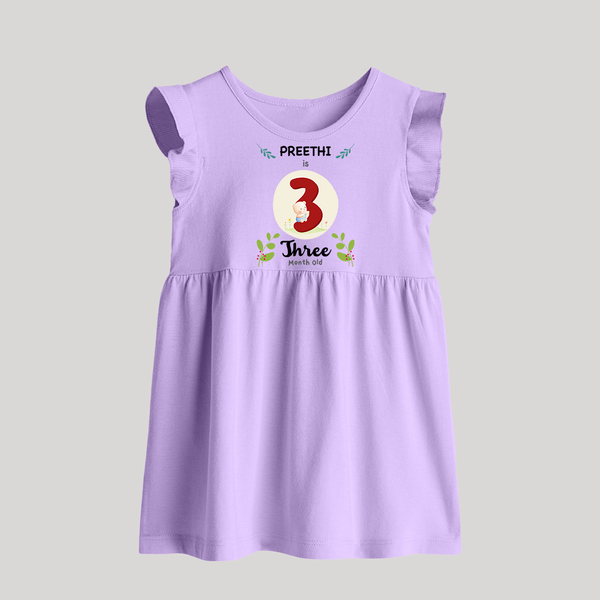 Customized Baby Baby Frock | Celebrate 3rd Month | Soft & Comfy Fit Baby Frock - LILAC - 0 - 3 Months Old (Chest 17")