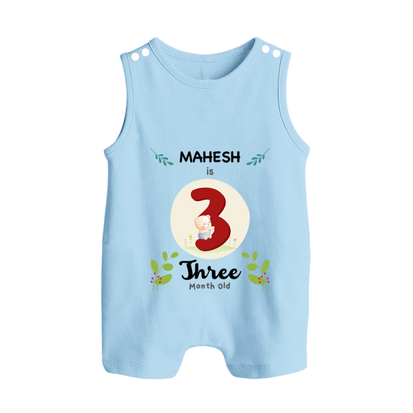 Customized Baby Romper Suit/ Sleeveless Romper | Celebrate 3rd Month | Soft & Comfy Fit Romper Suit/ Sleeveless Romper - BABY BLUE - 0 - 5 Months Old (Chest 18")