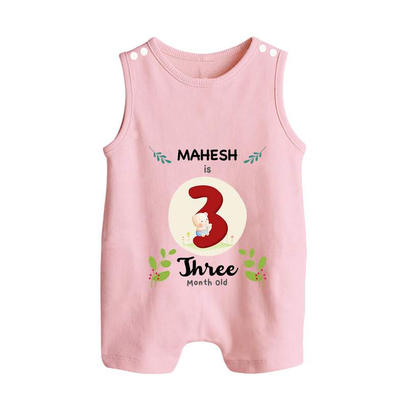 Celebrate Three month of joy with our delightful customized Romper Suit For Babies - BABY PINK - 0 - 5 Months Old (Chest 18")