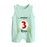 Customized Baby Romper Suit/ Sleeveless Romper | Celebrate 3rd Month | Soft & Comfy Fit Romper Suit/ Sleeveless Romper - MINT GREEN - 0 - 5 Months Old (Chest 18")
